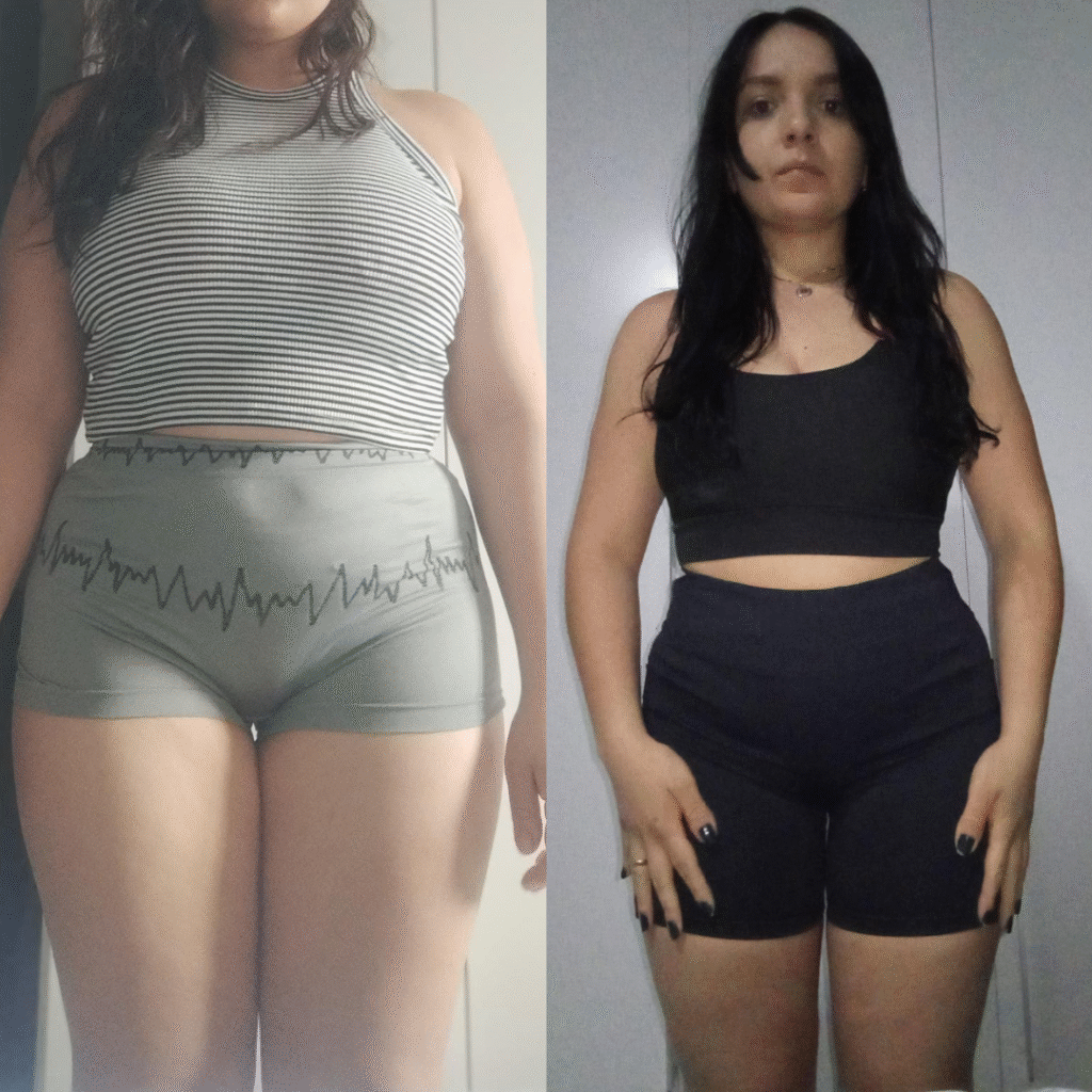 Gabriela, promotora de eventos, 27 anos, eliminou 15kg em 2024 e mantém o resultado até hoje.